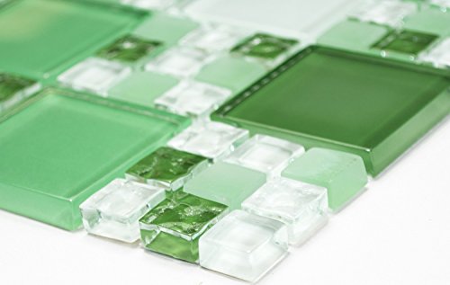 Mosaik Kombination Crystal mix grün/grün matt Glasmosaik Transluzent Transparent 3D Fliesenspiegel, Mosaikstein Format: 15x15/48x48x8x8 mm, Bogengröße: 300x300 mm, 1 Bogen/Matte von Mosaik-Netzwerk
