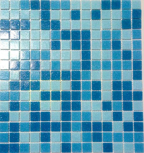 Mosaik Mosaikfliese Quadrat mix hellblau/blau Glasmosaik mit Effekt Spots Fliesenspiegel, Mosaikstein Format: 20x20x4 mm, Bogengröße: 327x305 mm, 1 Bogen/Matte von Mosaik-Netzwerk