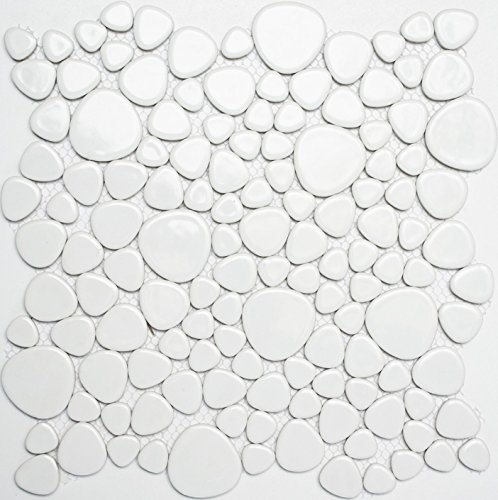 Kieselmosaik Drops weiß glänzend Keramiksteine Mosaiksteine Duschboden Duschwand 12-0102 | 10 Mosaikmatten von Mosaik-Netzwerk