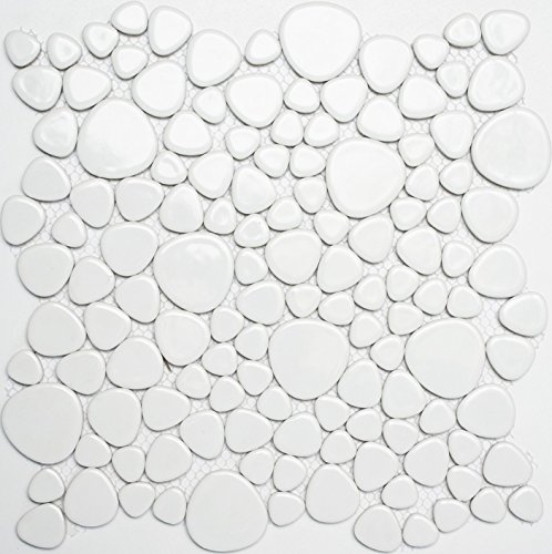 Kieselmosaik Drops weiß glänzend Keramiksteine Mosaiksteine Duschboden Duschwand 12-0102 | 10 Mosaikmatten von conwire