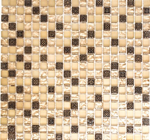 conwire Glasmosaik Quadrat Crystal/Stein/Resin mix beige/beige matt Glas Naturstein Ornament Fliesenspiegel, Mosaikstein Format: 15x15x8 mm, Bogengröße: 322x305 mm, 10 Bögen conwire Glasmosaik Quadrat Crystal/Stein/Resin mix beige/beige matt Glas Naturstein Ornament Fliesenspiegel, Mosaikstein Format: 15x15x8 mm, Bogengröße: 322x305 mm, 10 Bögen von conwire