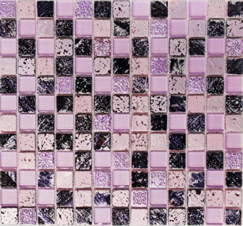 Mosaik Quadrat Crystal/Stein/Resin mix pink Glas Naturstein Ornament Fliesenspiegel, Mosaikstein Format: 23x23x8 mm, Bogengröße: 300x325 mm, 1 Bogen/Matte Mosaik Quadrat Crystal/Stein/Resin mix pink Glas Naturstein Ornament Fliesenspiegel, Mosaikstein Format: 23x23x8 mm, Bogengröße: 300x325 mm, 1 Bogen/Matte von Mosaik-Netzwerk