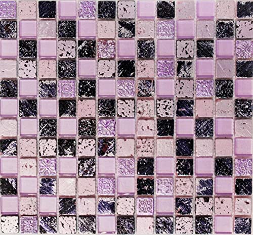 Mosaik Quadrat Crystal/Stein/Resin mix pink Glas Naturstein Ornament Fliesenspiegel, Mosaikstein Format: 23x23x8 mm, Bogengröße: 300x325 mm, 1 Bogen/Matte von Mosaik-Netzwerk