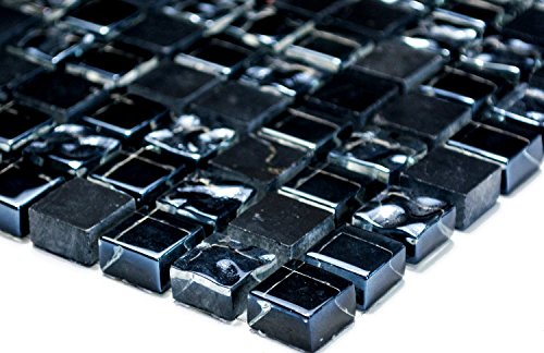 Mosaik Quadrat Crystal/Stein mix grau/schwarz Glas Naturstein Fliesenspiegel, Mosaikstein Format: 15x15x8 mm, Bogengröße: 322x305 mm, 1 Bogen/Matte von conwire