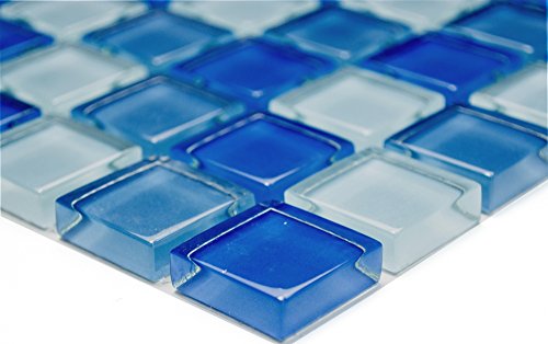 Mosaik-Netzwerk Mosaikfliese Quadrat Crystal mix hellblau Glasmosaik Transluzent Transparent 3D Fliesenspiegel, Mosaikstein Format: 25x25x8 mm, Bogengröße: 327x302 mm, 1 Bogen/Matte von Mosaik-Netzwerk