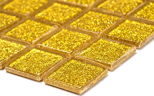 Mosaik Quadrat Crystal uni gold gehämmert Glasmosaik Transluzent Transparent 3D Fliesenspiegel, Mosaikstein Format: 25x25x4 mm, Bogengröße: 327x302 mm, 1 Bogen/Matte von Mosaik-Netzwerk