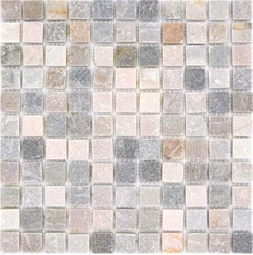 Mosaik Quadrat Quarzit beige/grau Quarzit Naturstein Küche, Mosaikstein Format: 22x22x10 mm, Bogengröße: 305x305 mm, 1 Bogen/Matte von Mosaik-Netzwerk