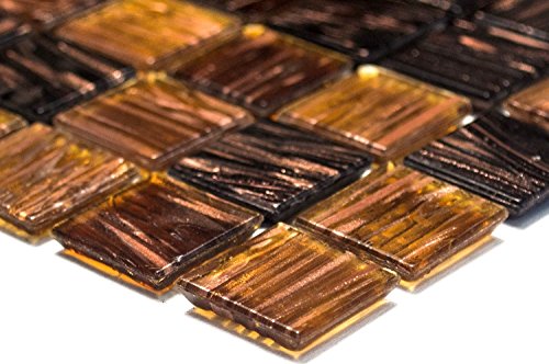 Mosaik Quadrat mix Goldstar braun Glas changierend Effekt italienischer Stil Fliesenspiegel, Mosaikstein Format: 20x20x4 mm, Bogengröße: 327x305 mm, 1 Bogen/Matte von Mosaik-Netzwerk
