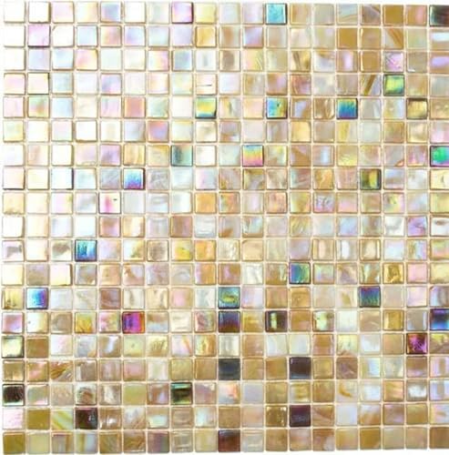 Mosaik Quadrat mix sandfarbend Glas irisierend Perlmut oriental Fliesenspiegel, Mosaikstein Format: 15x15x4 mm, Bogengröße: 317x317 mm, 10 Bögen von Mosaik-Netzwerk