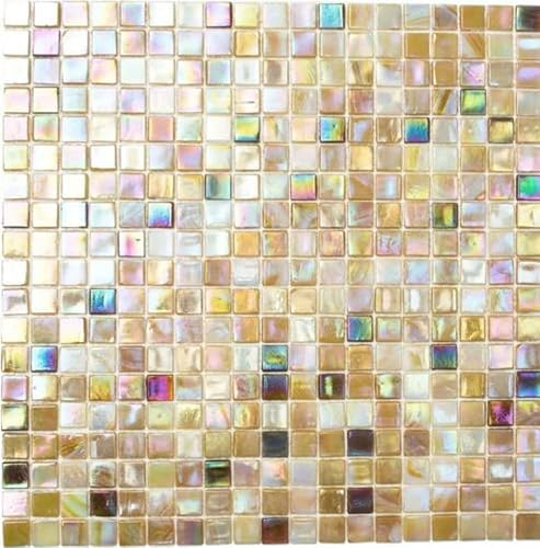 Mosaik Quadrat mix sandfarbend Glas irisierend Perlmut oriental Fliesenspiegel, Mosaikstein Format: 15x15x4 mm, Bogengröße: 317x317 mm, 10 Bögen von Mosaik-Netzwerk