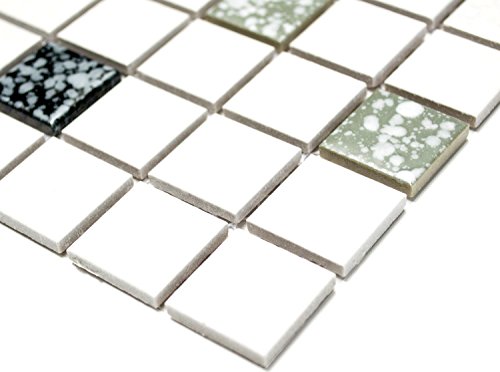 Keramik Mosaik weiß schwarz grau struktur Mosaikfliese Bad MOS18-0307/1 Mosaikmatte von Mosaik-Netzwerk