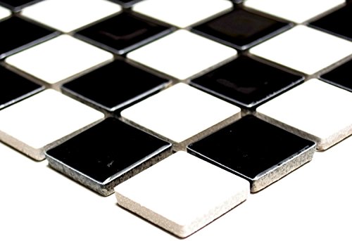 Keramik Mosaik Schachbrett schwarz weiß glänzend Mosaikfliese Fliesenspiegel MOS18-0306/1 Mosaikmatte von conwire