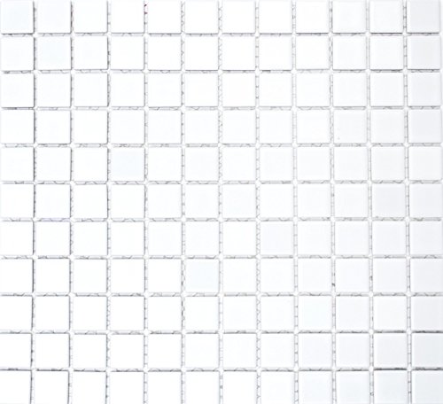 Keramik Mosaikfliese WEISS GLÄNZEND Wand Fliesenspiegel Küchenrückwand MOS18-0102 | 10 Mosaikmatten von conwire