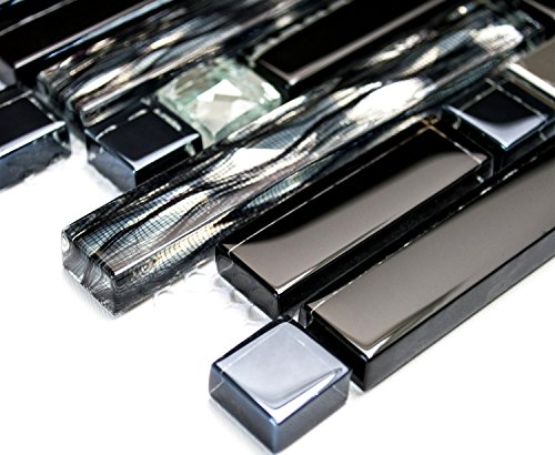 Mosaik Verbund Crystal/Edelstahl mix schwarz/Glas Metall Mix Fliesenspiegel, Mosaikstein Format: 15x48/98/148x8 mm, Bogengröße: 298x338 mm, 1 Bogen/Matte Mosaik Verbund Crystal/Edelstahl mix schwarz/Glas Metall Mix Fliesenspiegel, Mosaikstein Format: 15x48/98/148x8 mm, Bogengröße: 298x338 mm, 1 Bogen/Matte von conwire