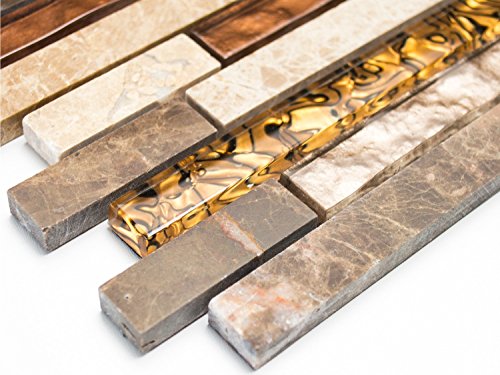 Mosaik Verbund Crystal/Marmor mix beige/braun Glas Naturstein Fliesenspiegel, Mosaikstein Format: 15x48/98/148x8 mm, Bogengröße: 298x338 mm, 1 Bogen/Matte Mosaik Verbund Crystal/Marmor mix beige/braun Glas Naturstein Fliesenspiegel, Mosaikstein Format: 15x48/98/148x8 mm, Bogengröße: 298x338 mm, 1 Bogen/Matte von Mosaik-Netzwerk