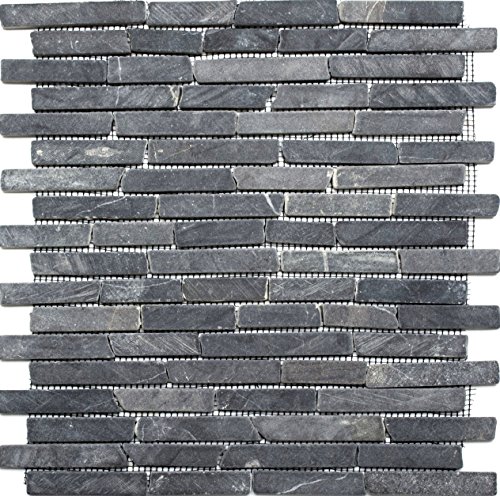 Mosaik Brick uni Nero Marquina Marmor Naturstein Küche, Mosaikstein Format: 25-105x15x8 mm, Bogengröße: 305x305 mm, 10 Bögen von Mosaik-Netzwerk