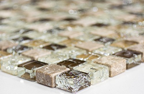 Mosaik Quadrat Crystal/Stein mix emperador hell Glasmosaik Transluzent Transparent 3D, Mosaikstein Format: 15x15x8 mm, Bogengröße: 305x305 mm, 1 Bogen/Matte von Mosaik-Netzwerk