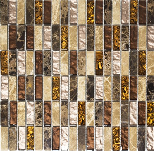 Mosaik-Netzwerk MosaikflieseStäbchen Crystal/Stein mix beige/braun Glasmosaik Transluzent Transparent 3D, Mosaikstein Format: 15x48x8 mm, Bogengröße: 300x300 mm, 10 Bögen von Mosaik-Netzwerk