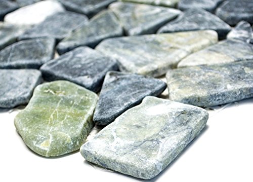 Mosaik Bruch/Ciot mix grau-grün Marmor Naturstein Küche, Mosaikstein Format: 15-69x8 mm, Bogengröße: 60 x 100 mm, 1 Handmuster ca. 6x10 cm von Mosaik-Netzwerk