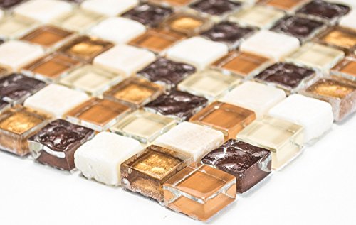 Mosaik Quadrat Crystal/Stein mix beige/braun Glas Naturstein Fliesenspiegel, Mosaikstein Format: 15x15x8 mm, Bogengröße: 60 x 100 mm, 1 Handmuster ca. 6x10 cm Mosaik Quadrat Crystal/Stein mix beige/braun Glas Naturstein Fliesenspiegel, Mosaikstein Format: 15x15x8 mm, Bogengröße: 60 x 100 mm, 1 Handmuster ca. 6x10 cm von Mosaik-Netzwerk