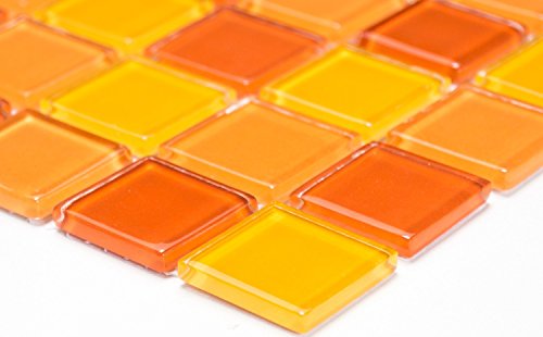 Mosaik Quadrat Crystal mix gelb/orange/rot Glasmosaik Transluzent Transparent 3D Fliesenspiegel, Mosaikstein Format: 25x25x4 mm, Bogengröße: 60 x 100 mm, 1 Handmuster ca. 6x10 cm von Mosaik-Netzwerk