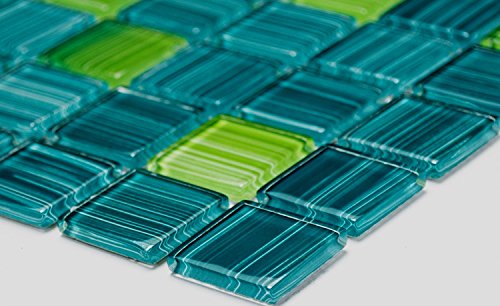 Mosaik Quadrat Crystal strich grün Glasmosaik Transluzent Transparent 3D Fliesenspiegel, Mosaikstein Format: 25x25x4 mm, Bogengröße: 60 x 100 mm, 1 Handmuster ca. 6x10 cm von Mosaik-Netzwerk