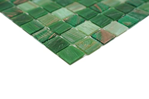 Mosaik Quadrat Goldensilk grün Glas changierend Effekt italienischer Stil Fliesenspiegel, Mosaikstein Format: 20x20x4 mm, Bogengröße: 60 x 100 mm, 1 Handmuster ca. 6x10 cm von Mosaik-Netzwerk