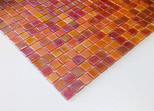 Mosaik Quadrat mix rot Glas irisierend Perlmut oriental Fliesenspiegel, Mosaikstein Format: 15x15x4 mm, Bogengröße: 60 x 100 mm, 1 Handmuster ca. 6x10 cm von Mosaik-Netzwerk