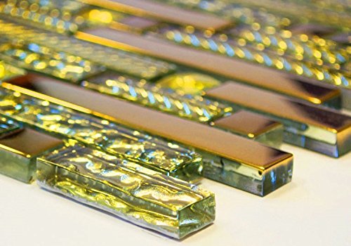 Mosaik Verbund Crystal mix Glas/gold Glasmosaik Transluzent Transparent 3D, Mosaikstein Format: 15x15/48/98x8 mm, Bogengröße: 60 x 100 mm, 1 Handmuster ca. 6x10 cm von Mosaik-Netzwerk