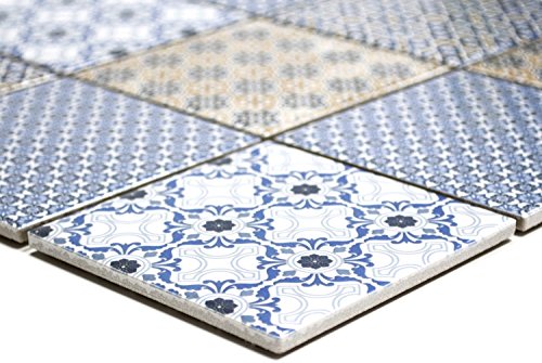 Mosaik Quadrat Classico mix Keramik, Mosaikstein Format: 98x98x5 mm, Bogengröße: 60 x 100 mm, 1 Handmuster ca. 6x10 cm von Mosaik-Netzwerk