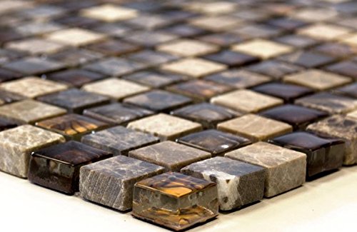 Mosaik Quadrat Crystal/Stein mix beige/braun Glasmosaik Transluzent Transparent 3D, Mosaikstein Format: 15x15x8 mm, Bogengröße: 60 x 100 mm, 1 Handmuster ca. 6x10 cm von Mosaik-Netzwerk