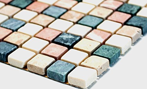 Mosaik Quadrat mix Random Marmor Naturstein Küche, Mosaikstein Format: 15x15x8 mm, Bogengröße: 60 x 100 mm, 1 Handmuster ca. 6x10 cm von Mosaik-Netzwerk