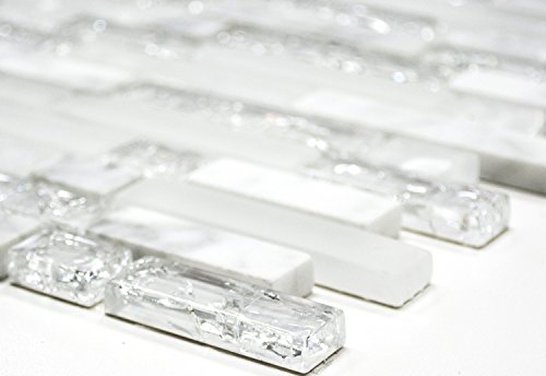 Mosaik Verbund Crystal/Stein mix weiss Glasmosaik Transluzent Transparent 3D, Mosaikstein Format: 15x23/48/73x8 mm, Bogengröße: 60 x 100 mm, 1 Handmuster ca. 6x10 cm von Mosaik-Netzwerk