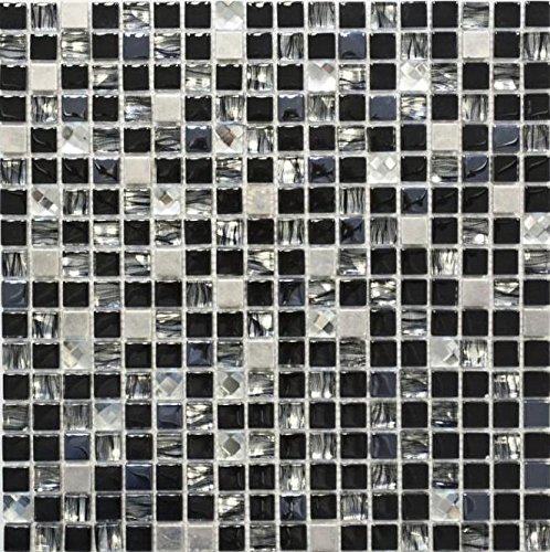 Mosaik Quadrat Crystal/Edelstahl mix schwarz/Glas Glasmosaik Transluzent Transparent 3D, Mosaikstein Format: 15x15x8 mm, Bogengröße: 300x300 mm, 10 Bögen von Mosaik-Netzwerk