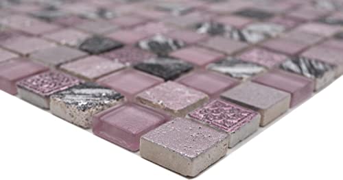 Mosaik Quadrat Crystal/Stein/Resin mix pink Glas Naturstein Ornament Fliesenspiegel, Mosaikstein Format: 23x23x8 mm, Bogengröße: 60 x 100 mm, 1 Handmuster ca. 6x10 cm von Mosaik-Netzwerk