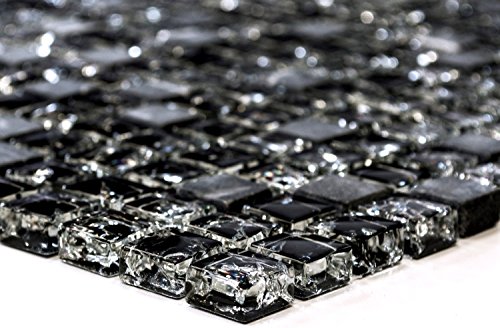 Mosaik Quadrat Crystal/Stein mix schwarz Glasmosaik Transluzent Transparent 3D, Mosaikstein Format: 15x15x8 mm, Bogengröße: 60 x 100 mm, 1 Handmuster ca. 6x10 cm von Mosaik-Netzwerk