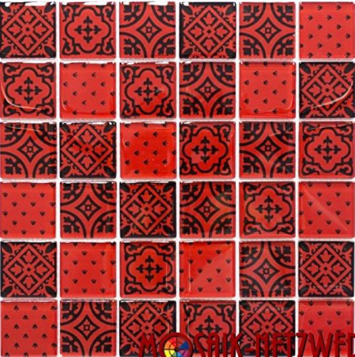 Mosaik Quadrat Crystal Optik rot Glasmosaik Transluzent Transparent 3D, Mosaikstein Format: 48x48x8 mm, Bogengröße: 300x300 mm, 10 Bögen von Mosaik-Netzwerk