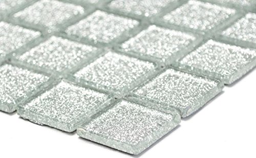 Mosaik Quadrat Crystal uni silber gehämmert Glasmosaik Transluzent Transparent 3D Fliesenspiegel, Mosaikstein Format: 25x25x4 mm, Bogengröße: 60 x 100 mm, 1 Handmuster ca. 6x10 cm von Mosaik-Netzwerk