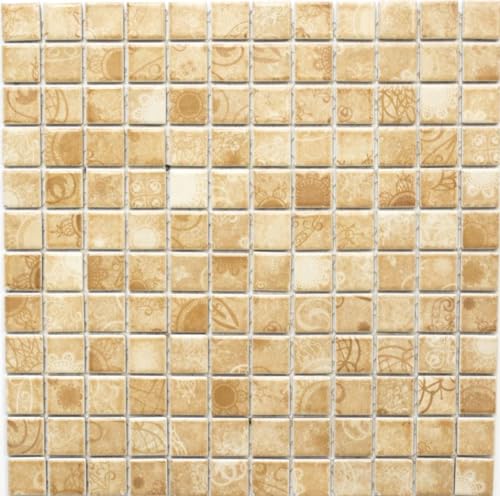 Mosaik Quadrat Laceo Beige Keramik Mosaik, Mosaikstein Format: 23x23x6 mm, Bogengröße: 300x300 mm, 1 Bogen/Matte von Mosaik-Netzwerk