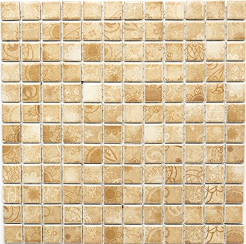 Mosaik Quadrat Laceo Beige Keramik Mosaik | 10 Mosaikmatten von Mosaik-Netzwerk