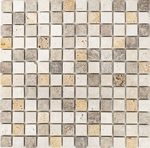 Mosaik Quadrat Travertin Mix Tumbled Travertin Naturstein Küche, Mosaikstein Format: 23x23x10 mm, Bogengröße: 305x305 mm, 10 Bögen von Mosaik-Netzwerk