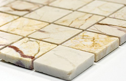 Mosaik Quadrat golden cream poliert mit Struktur Marmor Naturstein Küche, Mosaikstein Format: 32x32x8 mm, Bogengröße: 60 x 100 mm, 1 Handmuster ca. 6x10 cm von Mosaik-Netzwerk