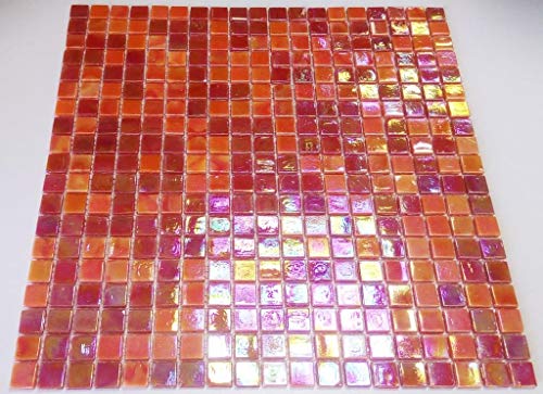 Mosaik Quadrat mix rot Glas irisierend Perlmut oriental Fliesenspiegel, Mosaikstein Format: 15x15x4 mm, Bogengröße: 317x317 mm, 1 Bogen/Matte von Mosaik-Netzwerk