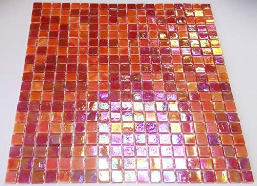 Mosaik Quadrat mix rot Glas irisierend Perlmut oriental Fliesenspiegel, Mosaikstein Format: 15x15x4 mm, Bogengröße: 317x317 mm, 1 Bogen/Matte von conwire