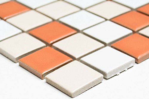 Mosaik Quadrat mix weiß/creme/terrakotta matt Keramik, Mosaikstein Format: 25x25x6 mm, Mattengröße: 60 x 100 mm, 1 Handmuster ca. 6x10 cm von Mosaik-Netzwerk