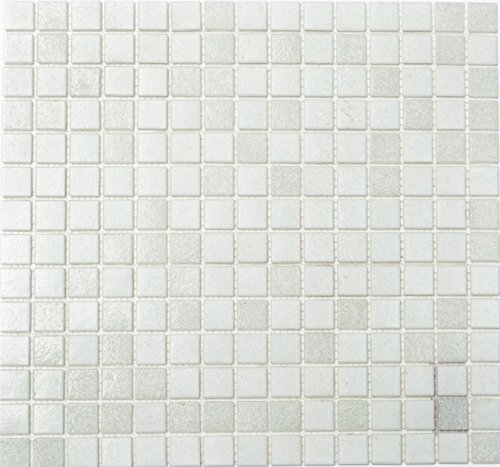 Mosaik Quadrat mix weiß Glasmosaik mit Effekt Spots Fliesenspiegel, Mosaikstein Format: 20x20x4 mm, Bogengröße: 327x305 mm, 10 Bögen von Mosaik-Netzwerk