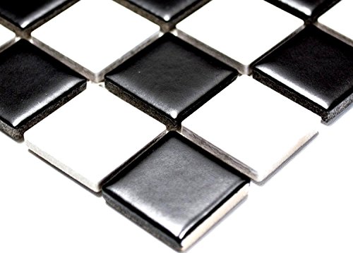 Mosaik Quadrat schachbrett schwarz/weiß matt Keramik, Mosaikstein Format: 25x25x6 mm, Mattengröße: 60 x 100 mm, 1 Handmuster ca. 6x10 cm von Mosaik-Netzwerk