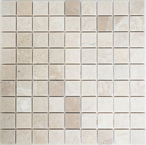 Mosaik Quadrat uni Botticino Anticato Marmor Naturstein Küche, Mosaikstein Format: 32x32x8 mm, Bogengröße: 305x305 mm, 10 Bögen von Mosaik-Netzwerk