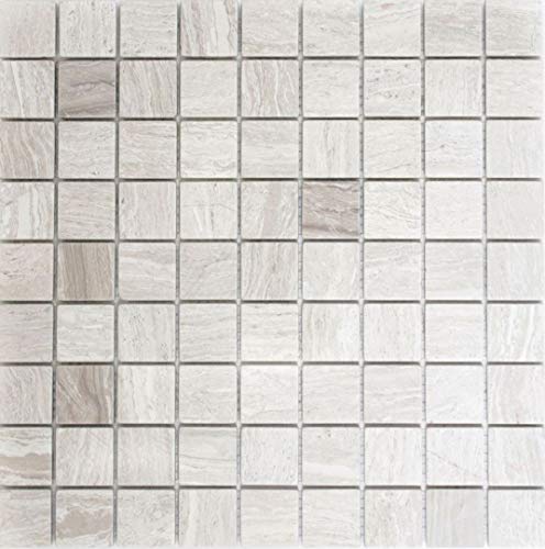 Mosaik Quadrat uni Grau Streifen Marmor Naturstein Küche, Mosaikstein Format: 32x32x8 mm, Bogengröße: 305x305 mm, 1 Bogen/Matte von Mosaik-Netzwerk