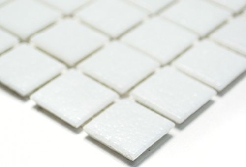 Mosaik Quadrat uni weiß Glasmosaik mit Effekt Spots Fliesenspiegel, Mosaikstein Format: 20x20x4 mm, Bogengröße: 60 x 100 mm, 1 Handmuster ca. 6x10 cm von Mosaik-Netzwerk